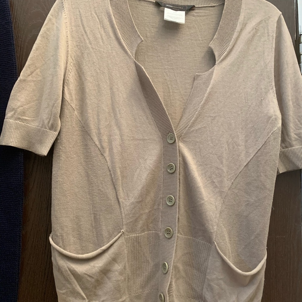 EUC BCBG Button Up Tan Cardigan Sweater size XS